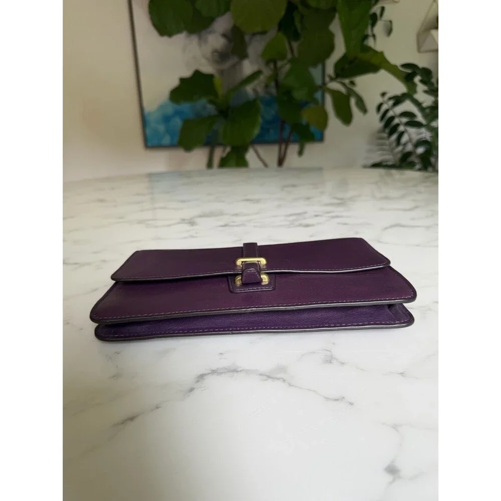 COACH LEGACY LEATHER SLIM CLUTCH BRASS BLACK VIOLET PURPLE F50509 Crossbody Bag